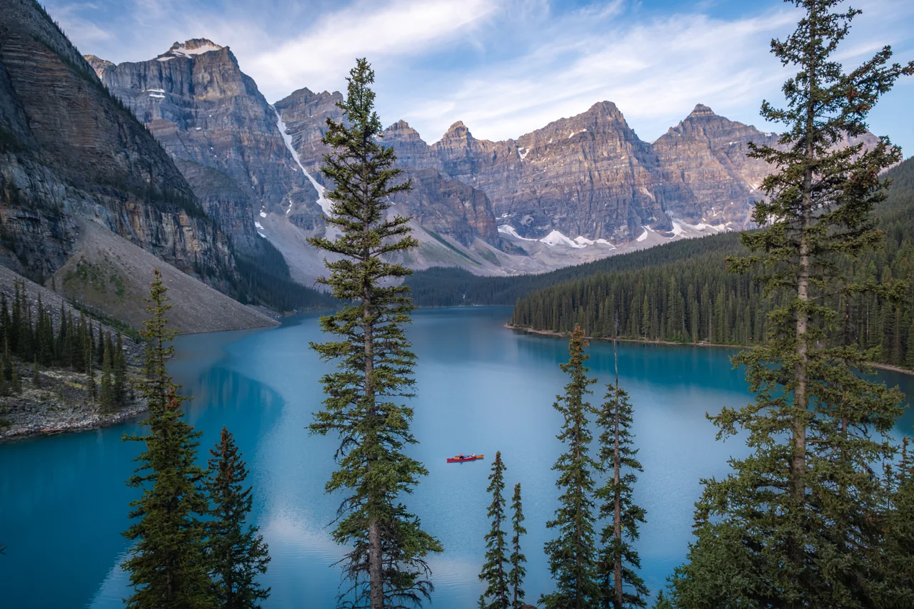 One Red Canoe — Moraine Lake, Alberta
